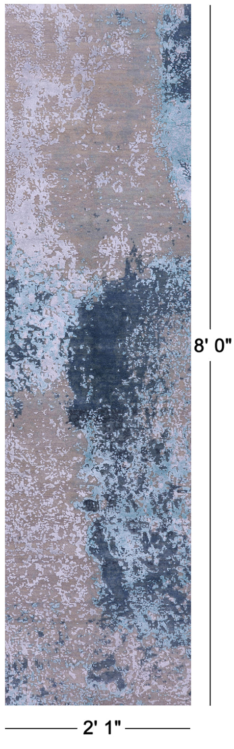 Abstract Contemporary Handmade Wool & Silk Runner Rug - 2' 1" X 8' 0" - Golden Nile