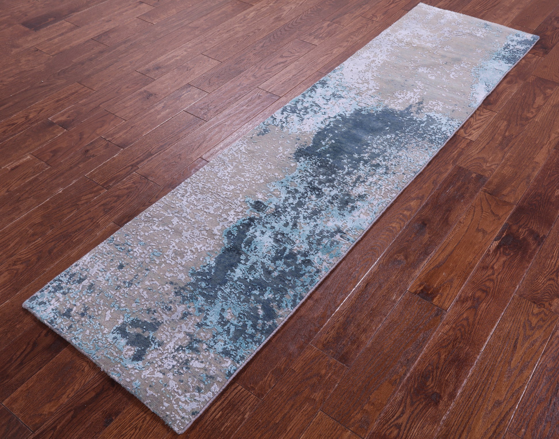 Abstract Contemporary Handmade Wool & Silk Runner Rug - 2' 1" X 8' 0" - Golden Nile