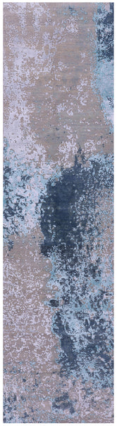 Abstract Contemporary Handmade Wool & Silk Runner Rug - 2' 1" X 8' 0" - Golden Nile