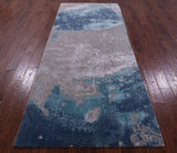 Abstract Modern Hand Knotted Wool & Silk Runner Rug - 4' 0" X 10' 0" - Golden Nile