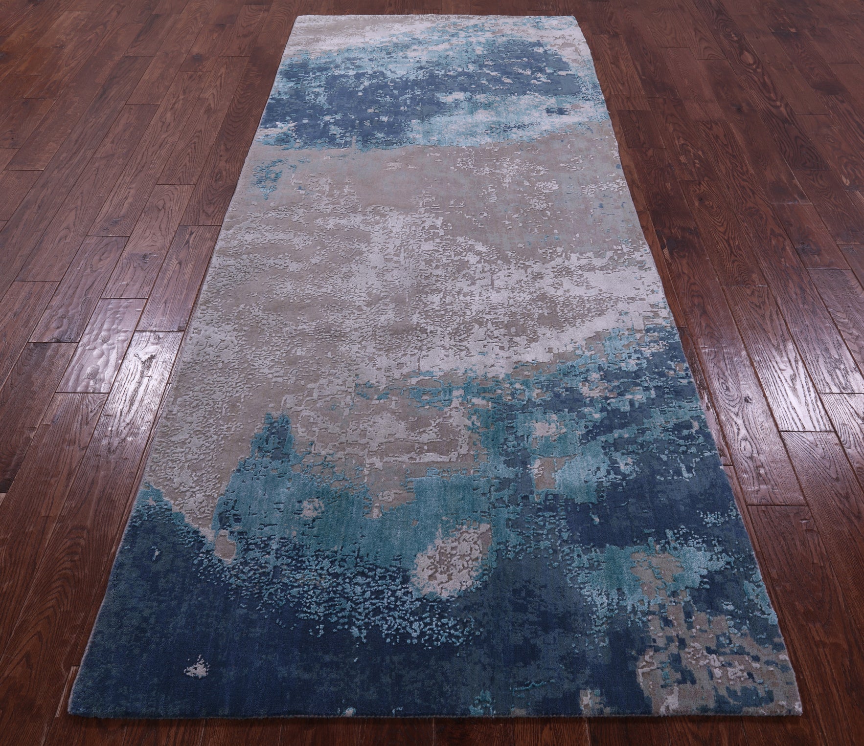 Abstract Modern Hand Knotted Wool & Silk Runner Rug - 4' 0" X 10' 0" - Golden Nile