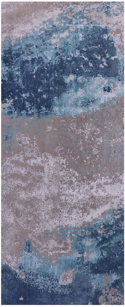 Abstract Modern Hand Knotted Wool & Silk Runner Rug - 4' 0" X 10' 0" - Golden Nile