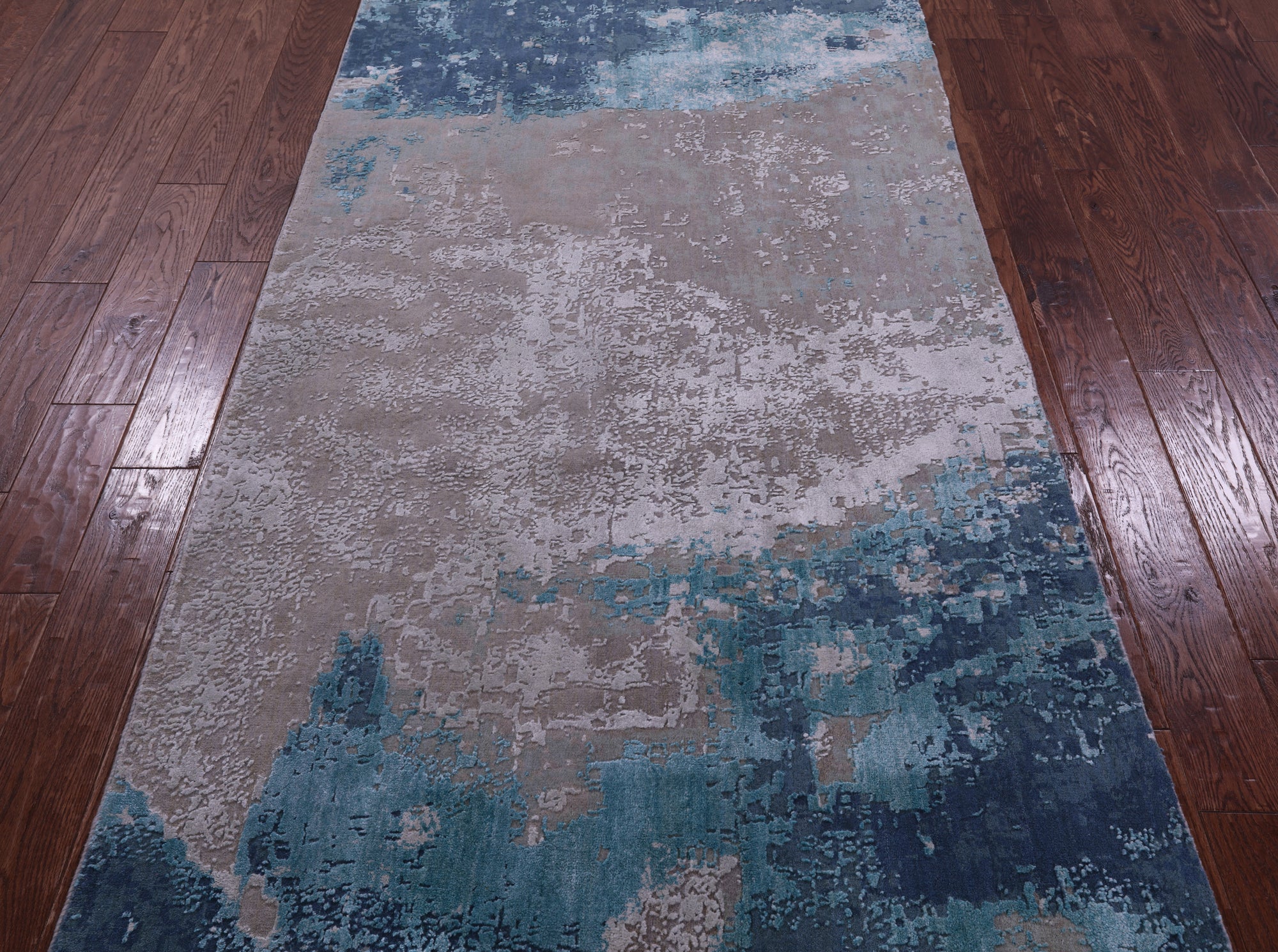 Abstract Modern Hand Knotted Wool & Silk Runner Rug - 4' 0" X 10' 0" - Golden Nile