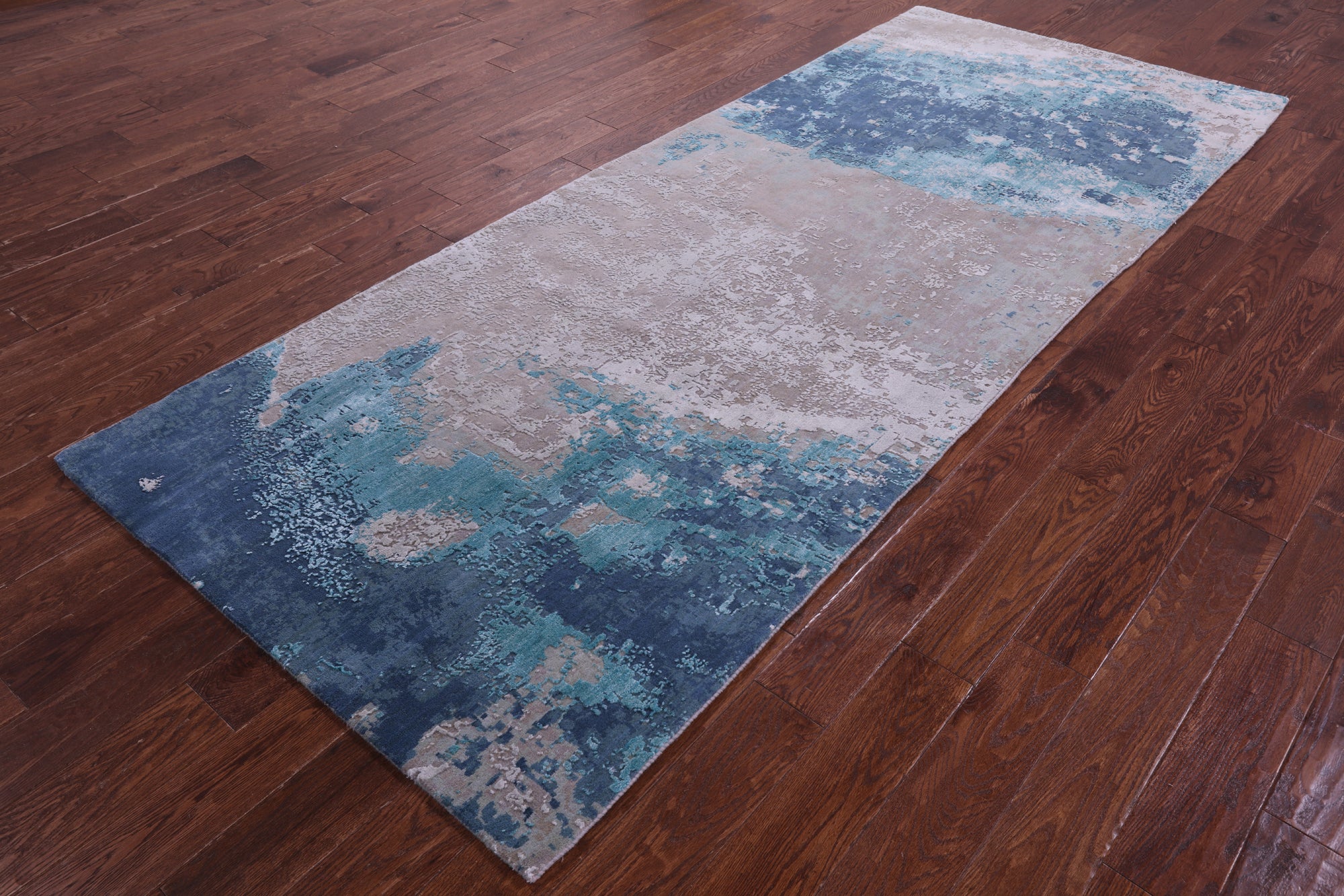 Abstract Modern Hand Knotted Wool & Silk Runner Rug - 4' 0" X 10' 0" - Golden Nile