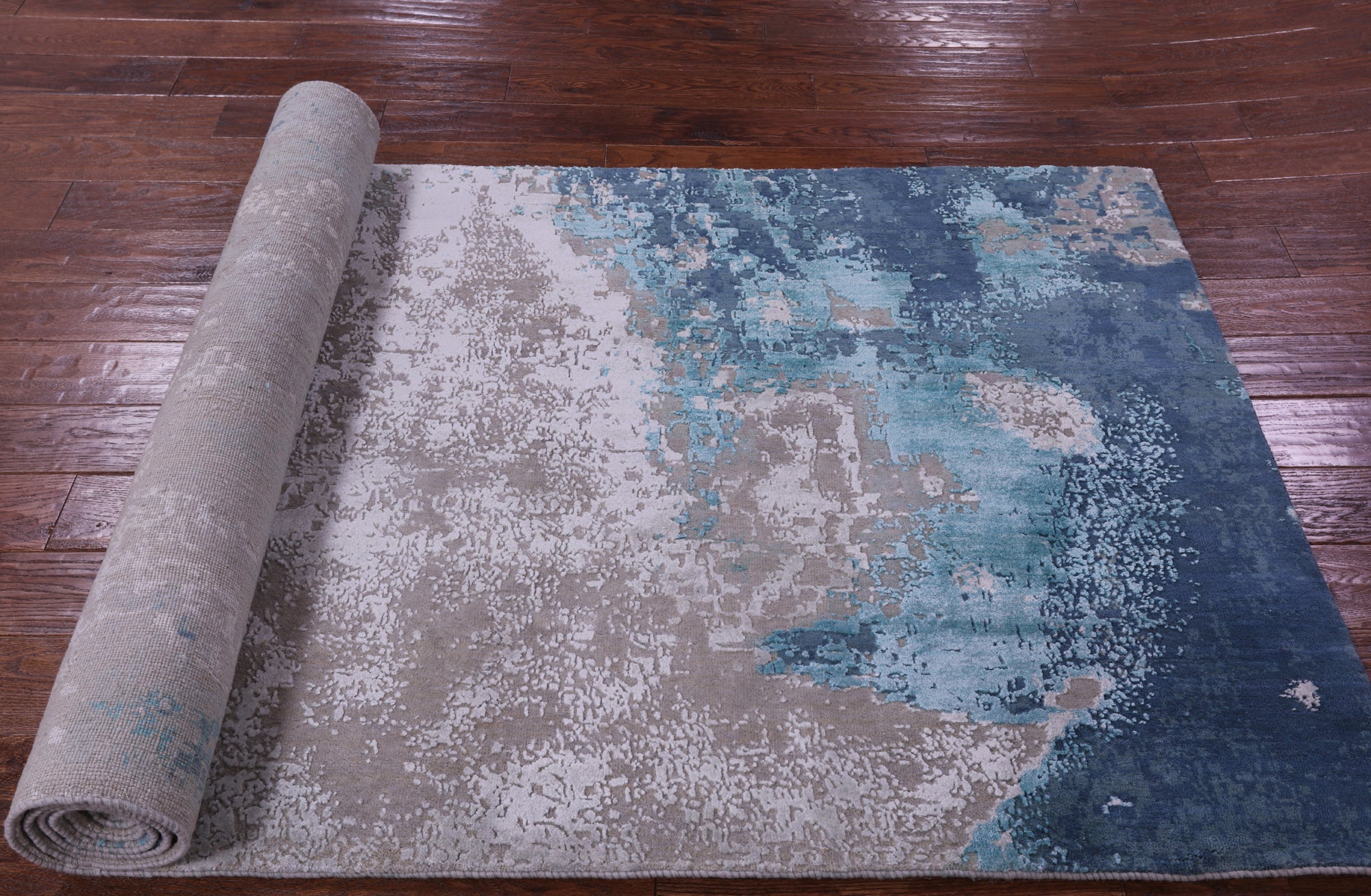 Abstract Modern Hand Knotted Wool & Silk Runner Rug - 4' 0" X 10' 0" - Golden Nile