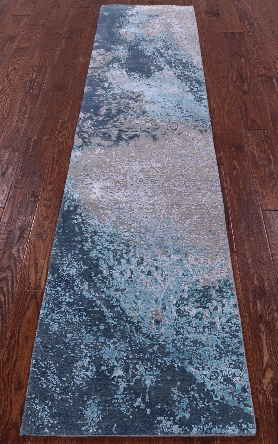 Abstract Modern Hand Knotted Wool & Silk Runner Rug - 2' 1" X 9' 1" - Golden Nile