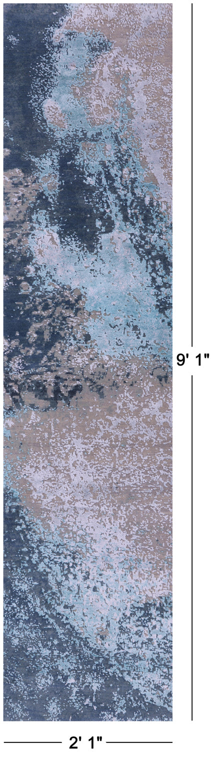 Abstract Modern Hand Knotted Wool & Silk Runner Rug - 2' 1" X 9' 1" - Golden Nile