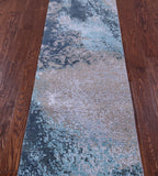 Abstract Modern Hand Knotted Wool & Silk Runner Rug - 2' 1" X 9' 1" - Golden Nile