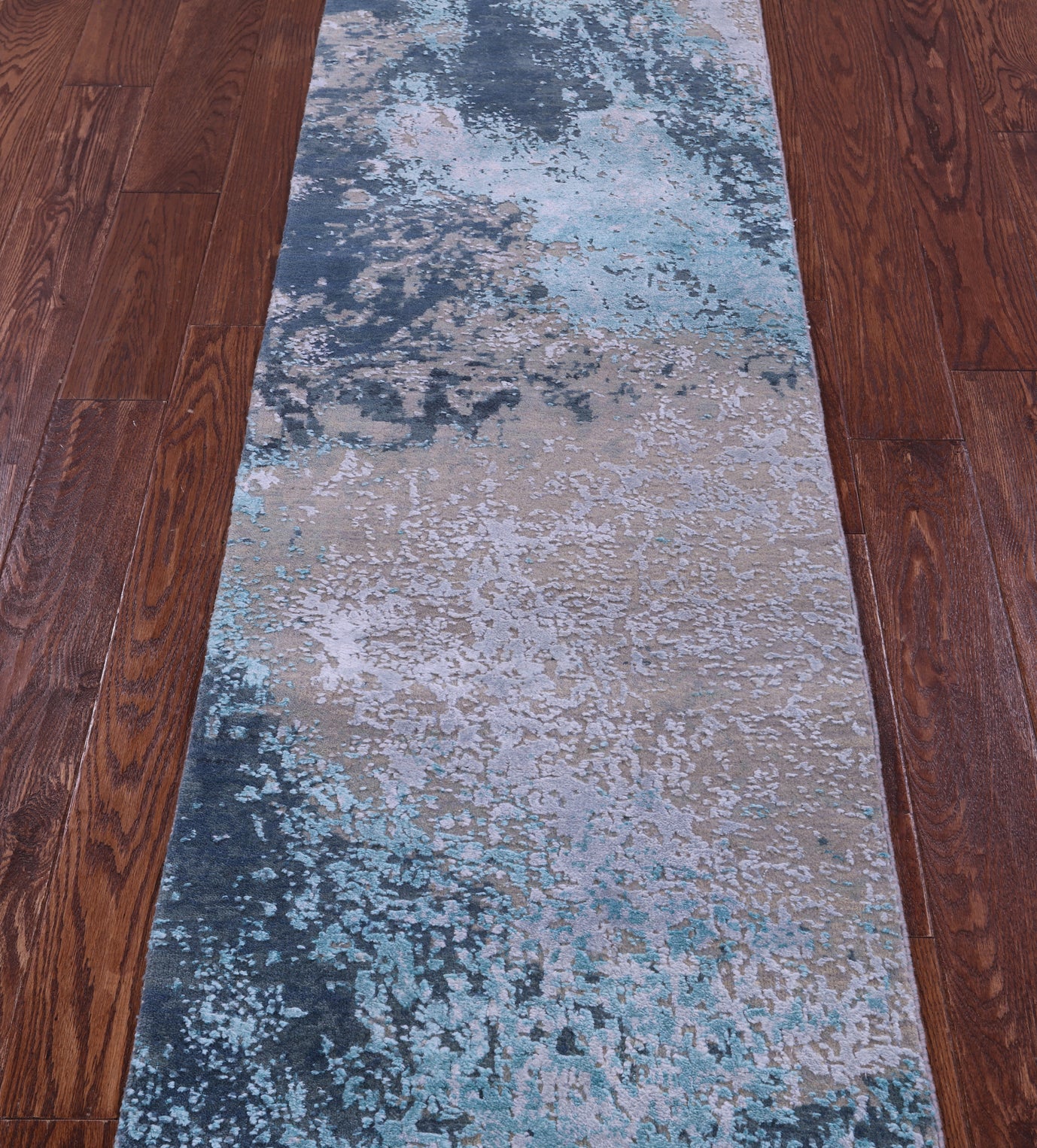 Abstract Modern Hand Knotted Wool & Silk Runner Rug - 2' 1" X 9' 1" - Golden Nile