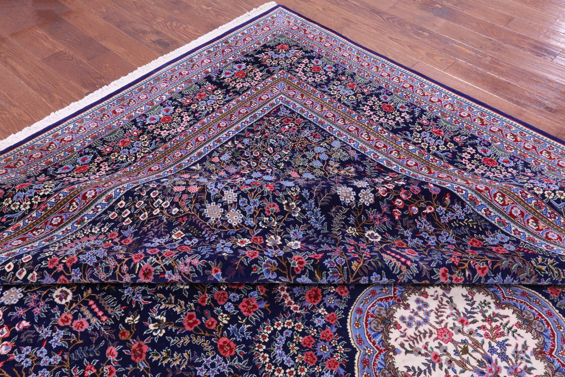 Blue Persian Kerman Hand Knotted Wool Rug - 10' 0" X 14' 0" - Golden Nile