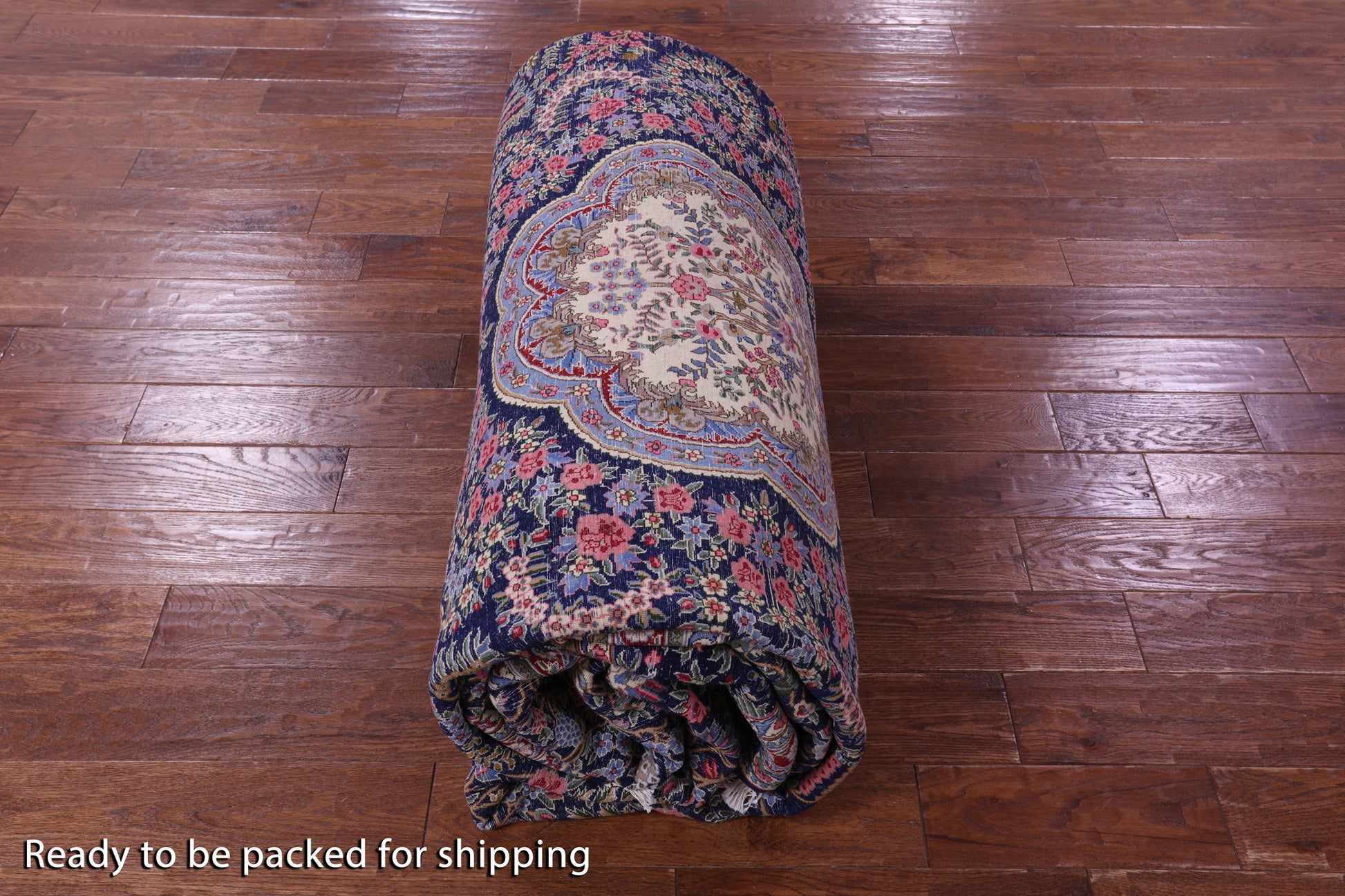 Blue Persian Kerman Hand Knotted Wool Rug - 10' 0" X 14' 0" - Golden Nile