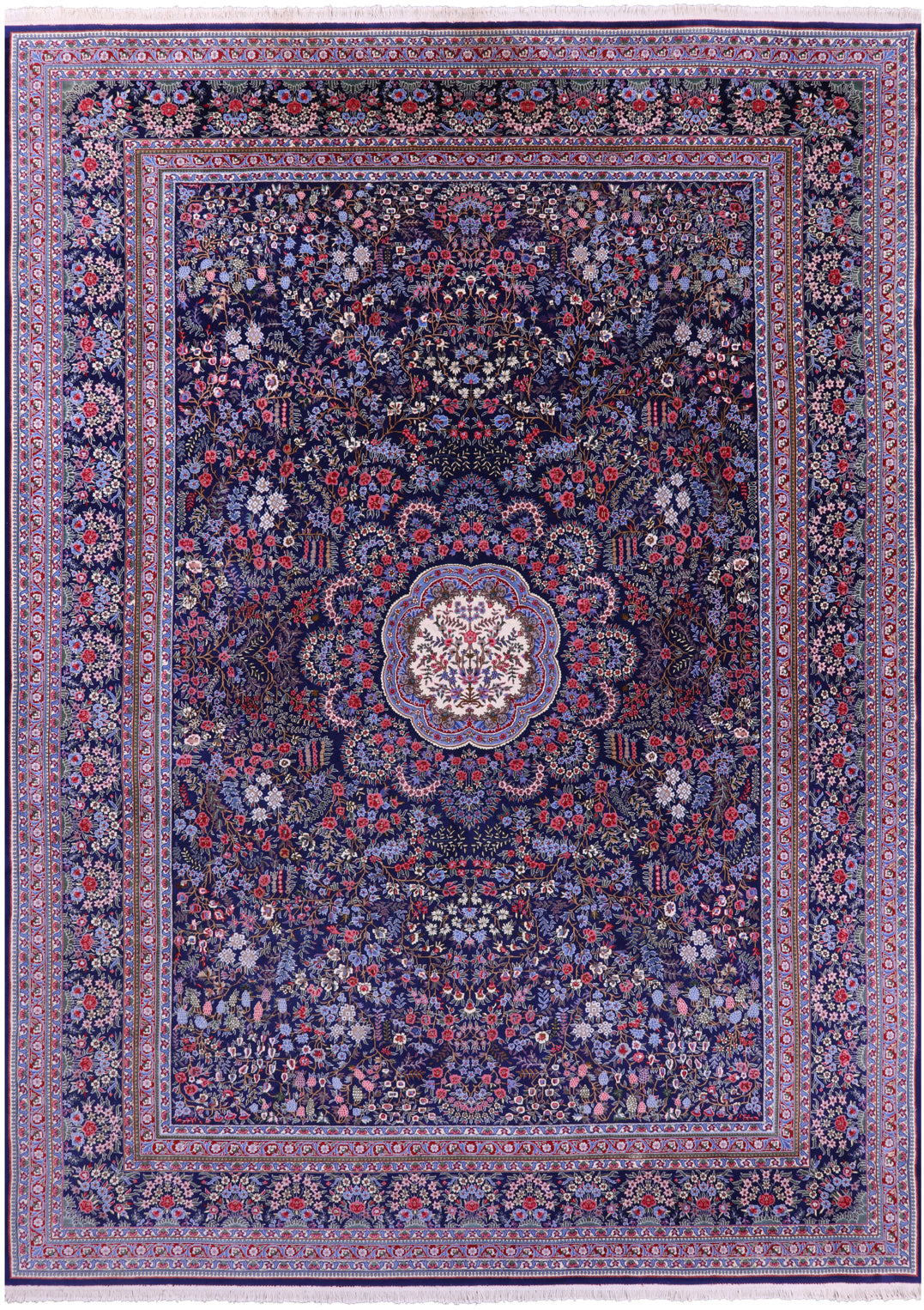 Blue Persian Kerman Hand Knotted Wool Rug - 10' 0" X 14' 0" - Golden Nile