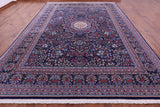 Blue Persian Kerman Hand Knotted Wool Rug - 10' 0" X 14' 0" - Golden Nile