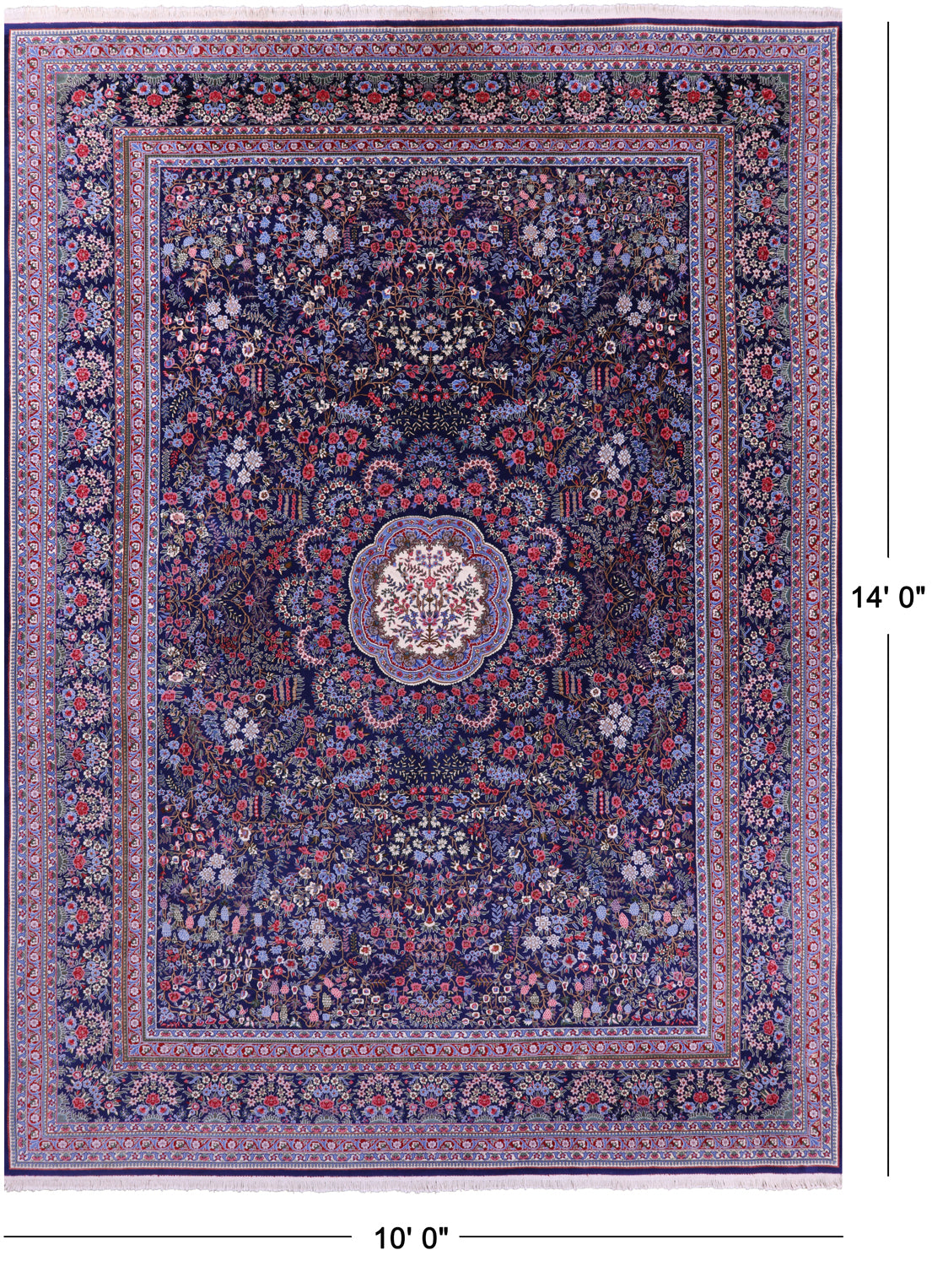 Blue Persian Kerman Hand Knotted Wool Rug - 10' 0" X 14' 0" - Golden Nile