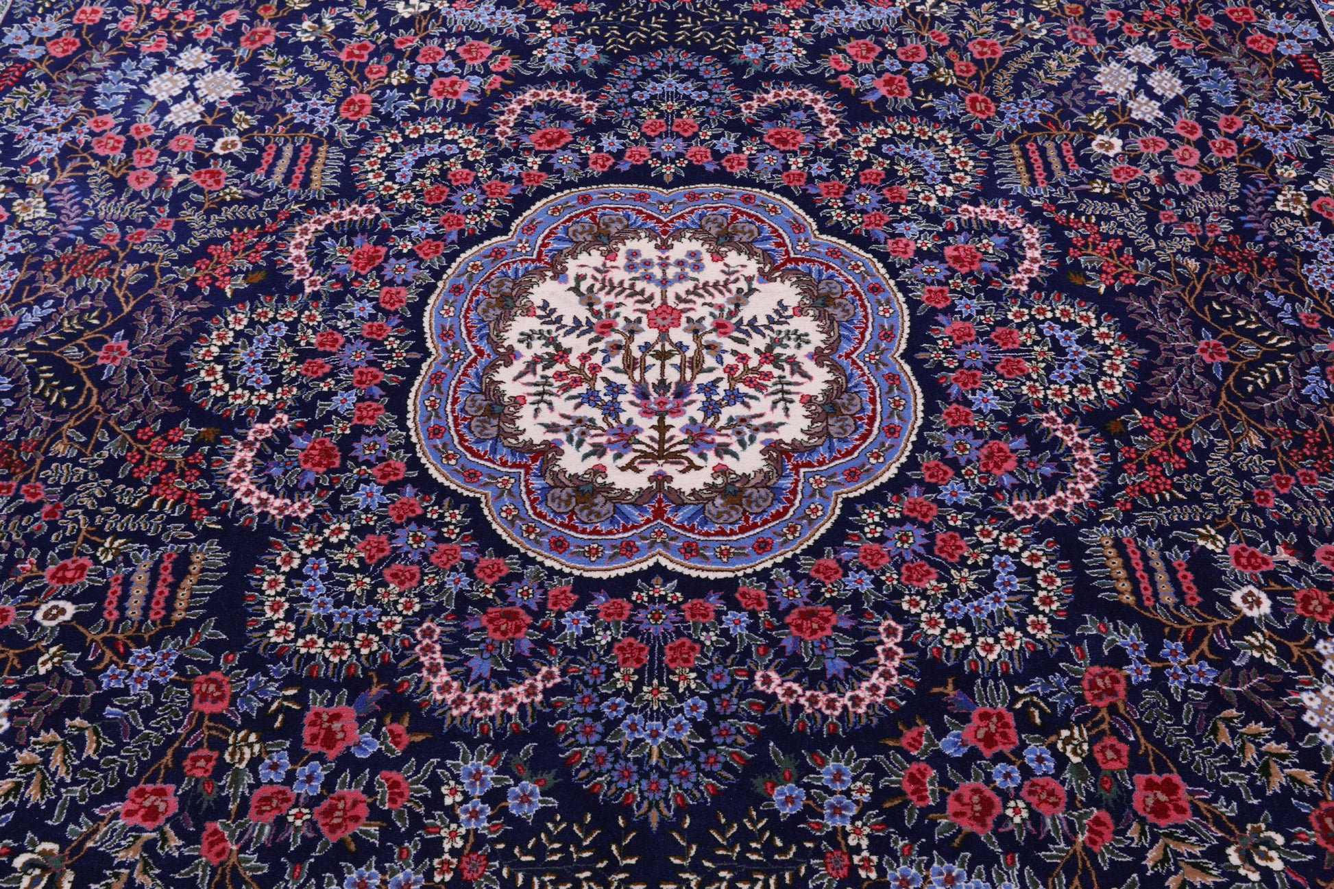 Blue Persian Kerman Hand Knotted Wool Rug - 10' 0" X 14' 0" - Golden Nile