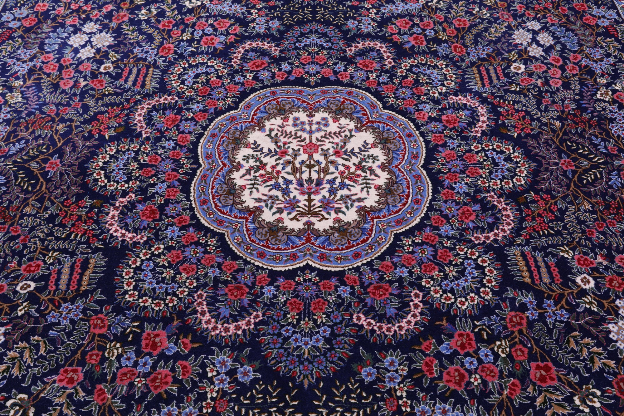 Blue Persian Kerman Hand Knotted Wool Rug - 10' 0" X 14' 0" - Golden Nile