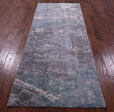 Abstract Modern Hand Knotted Wool & Silk Runner Rug - 3' 5" X 8' 11" - Golden Nile