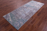 Abstract Modern Hand Knotted Wool & Silk Runner Rug - 3' 5" X 8' 11" - Golden Nile