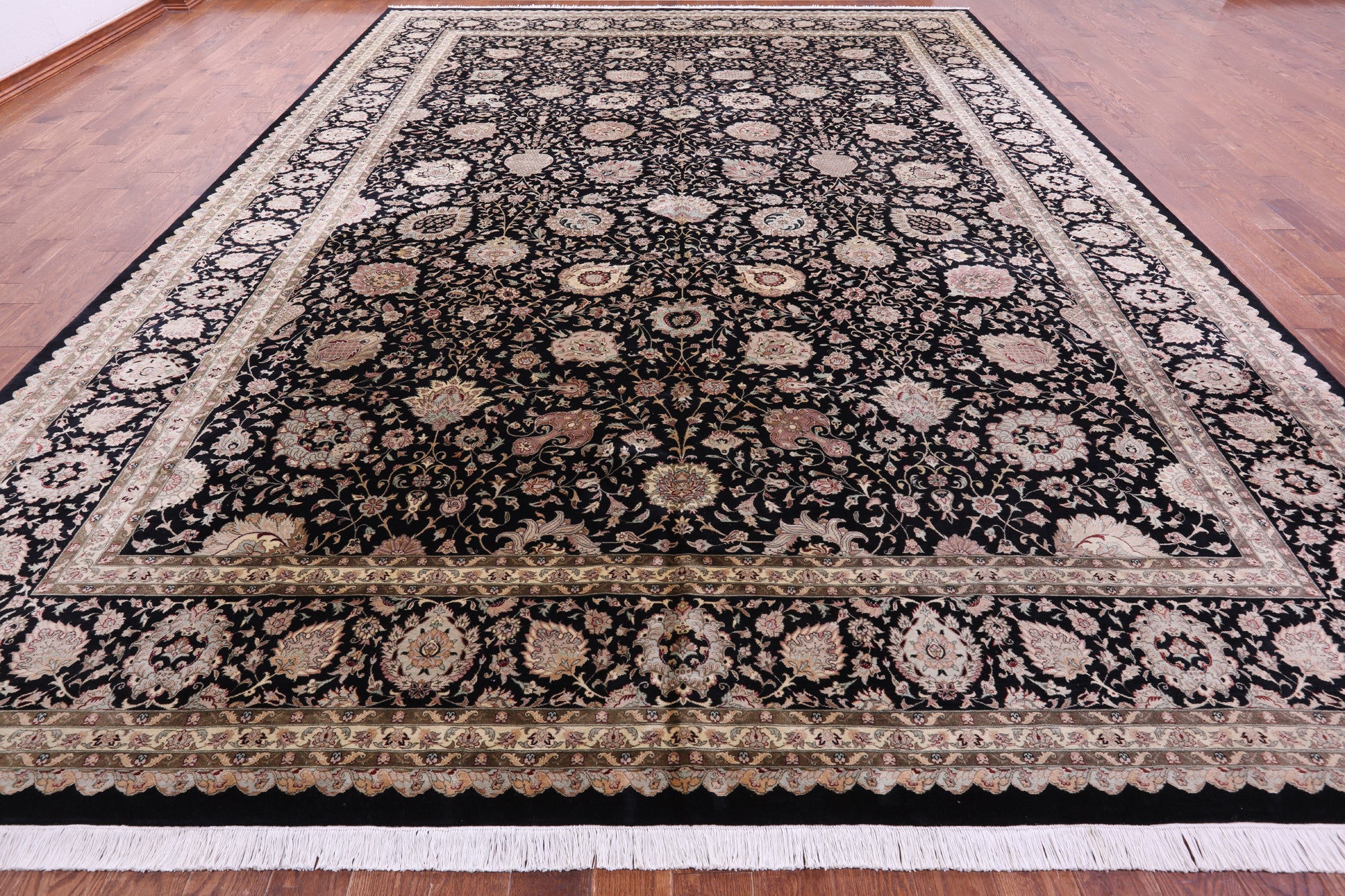 Black Persian Tabriz Hand Knotted Wool Rug - 12' 0" X 17' 1" - Golden Nile