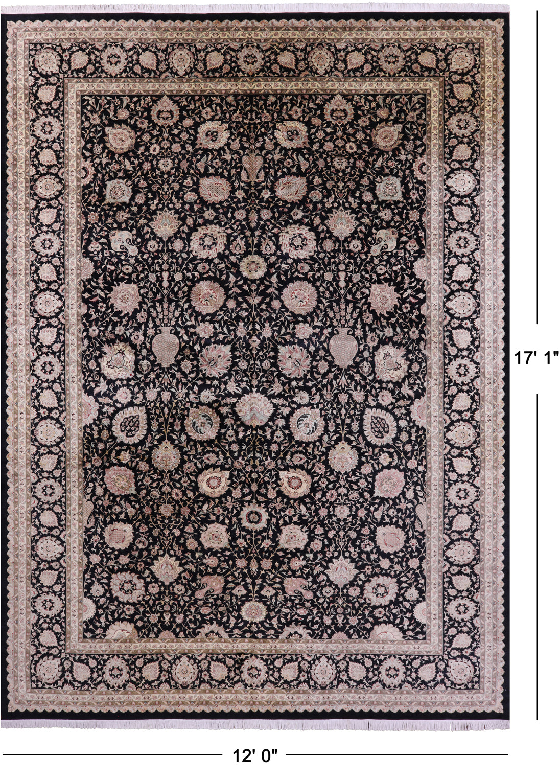 Black Persian Tabriz Hand Knotted Wool Rug - 12' 0" X 17' 1" - Golden Nile