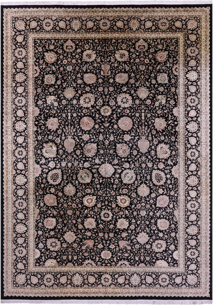 Black Persian Tabriz Hand Knotted Wool Rug - 12' 0" X 17' 1" - Golden Nile