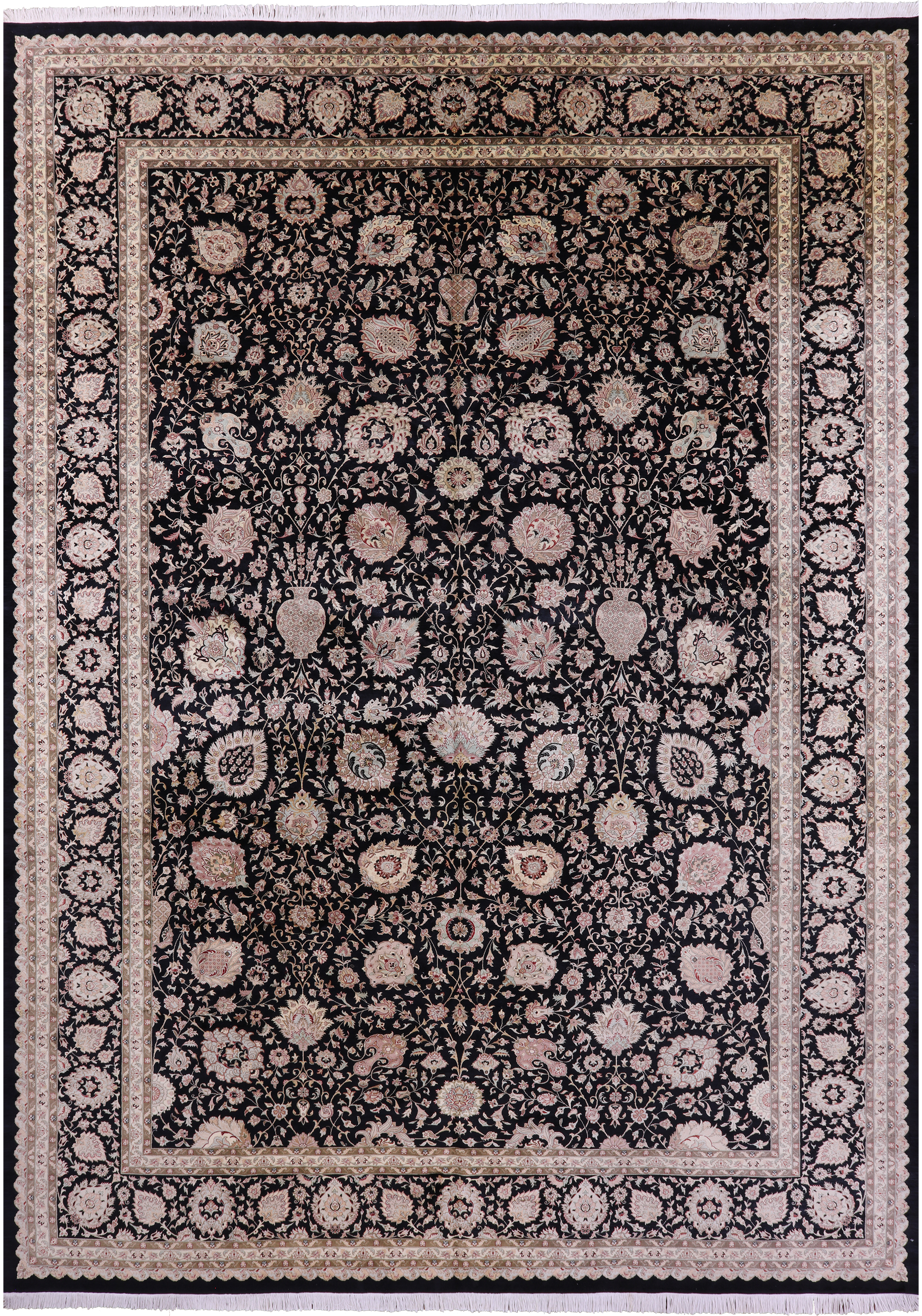 Black Persian Tabriz Hand Knotted Wool Rug - 12' 0" X 17' 1" - Golden Nile