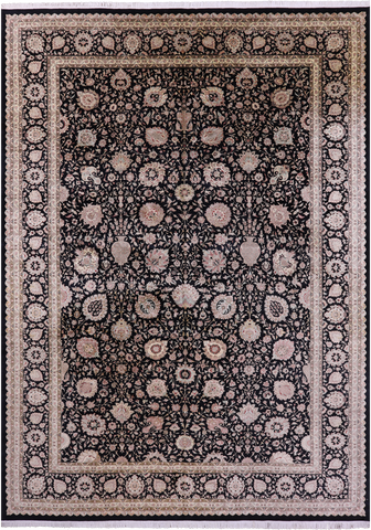 Black Persian Tabriz Hand Knotted Wool Rug - 12' 0