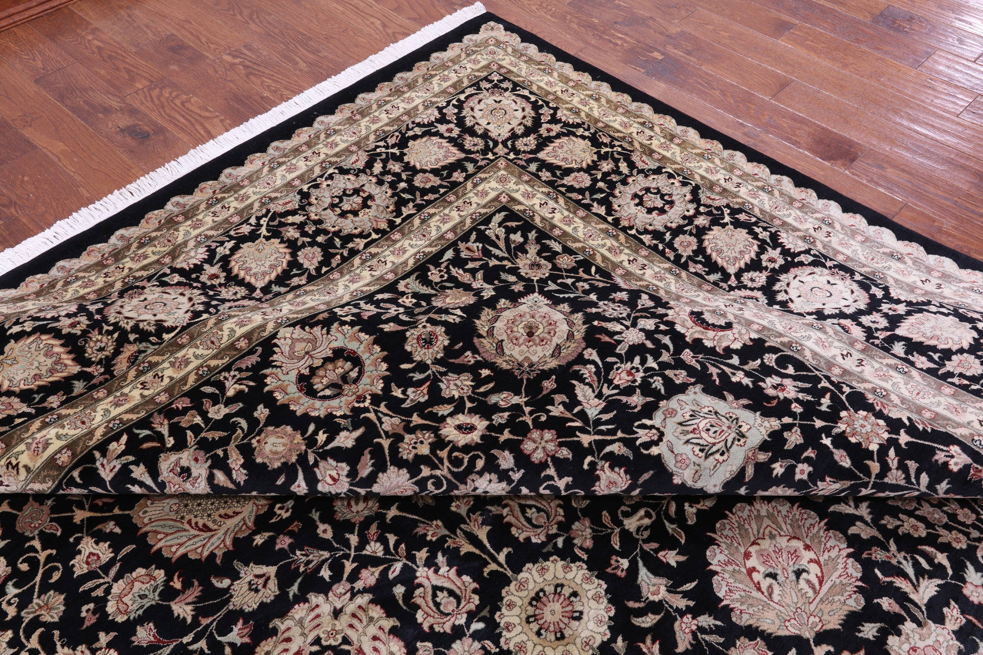 Black Persian Tabriz Hand Knotted Wool Rug - 12' 0" X 17' 1" - Golden Nile