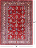 Red Super Kazak Hand Knotted Wool Rug - 7' 0" X 9' 8" - Golden Nile