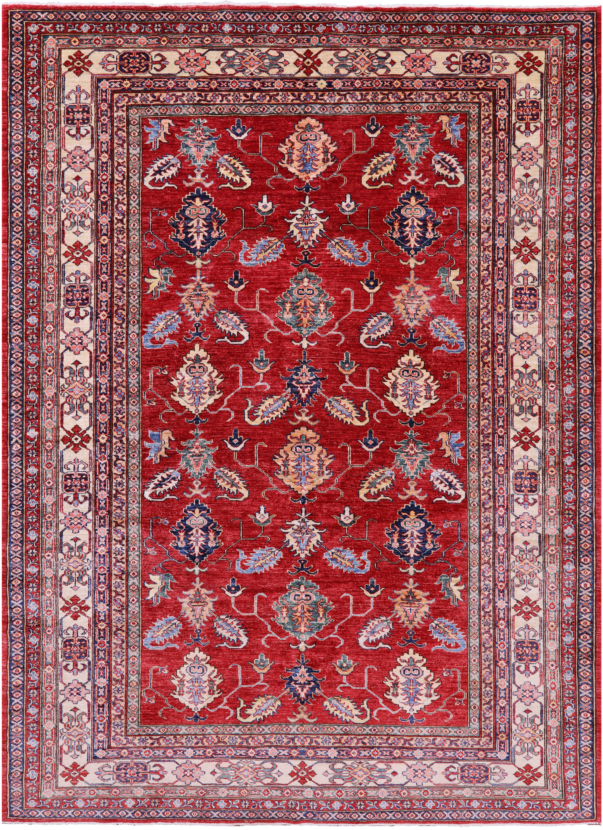 Red Super Kazak Hand Knotted Wool Rug - 7' 0" X 9' 8" - Golden Nile