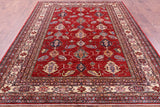 Red Super Kazak Hand Knotted Wool Rug - 7' 0" X 9' 8" - Golden Nile
