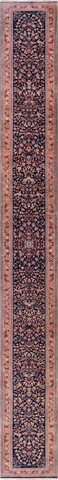 Blue Persian Fine Serapi Hand Knotted Wool Runner Rug - 2' 6