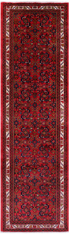 Authentic Persian Hamadan Hand Knotted Wool Runner Rug - 2' 8