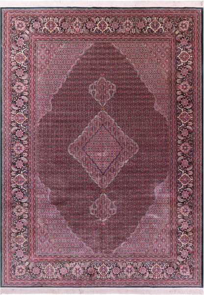Light Pink/Dark Green Border Persian Tabriz Hand Knotted Wool & Silk Rug - 10' 2" X 14' 4" - Golden Nile
