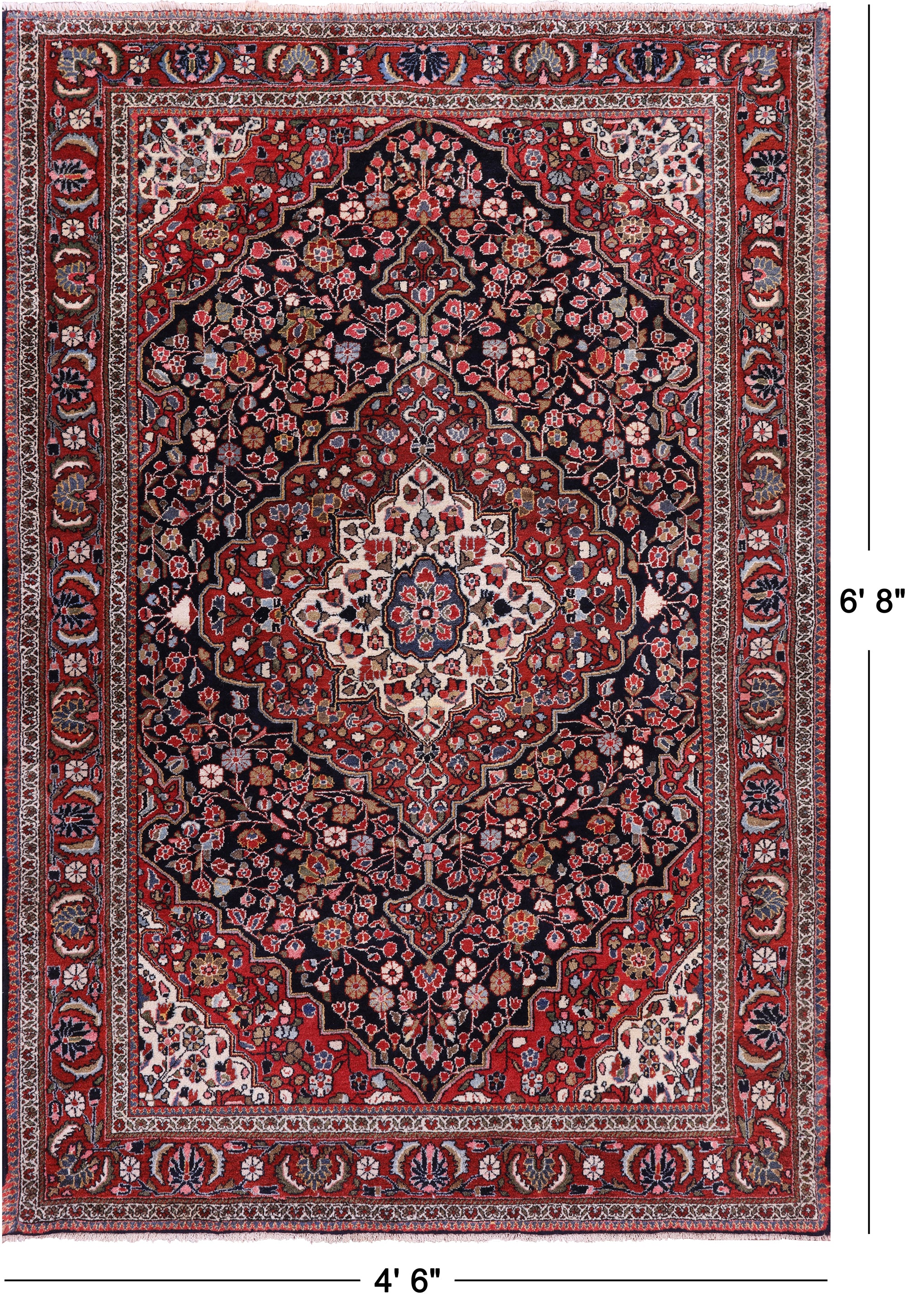 Black Persian Bijar Hand Knotted Wool Rug - 4' 6" X 6' 8" - Golden Nile