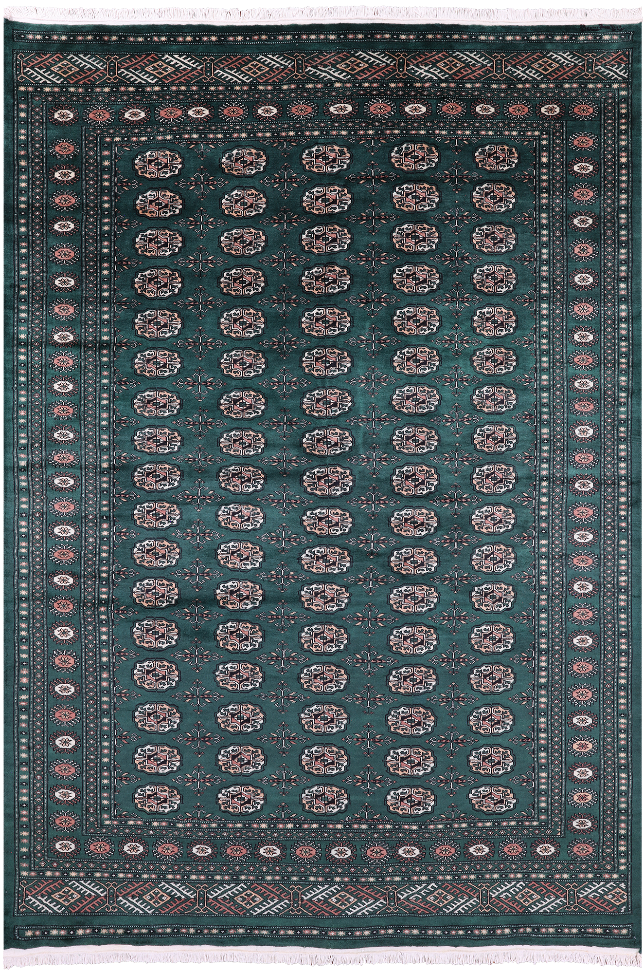 Green Signed Bokhara Handmade Wool Rug - 6' 3" X 9' 0" - Golden Nile