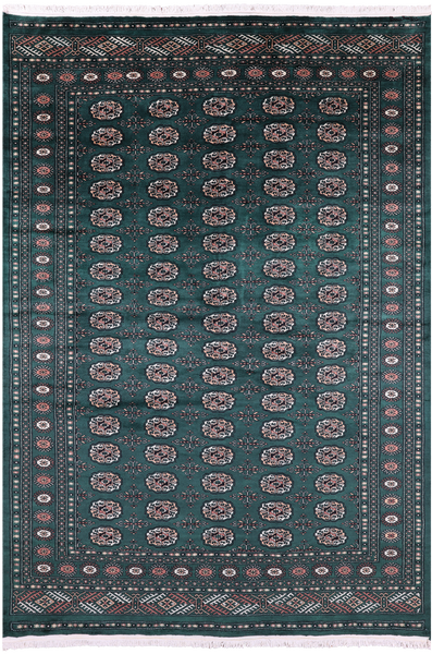 Green Signed Bokhara Handmade Wool Rug - 6' 3" X 9' 0" - Golden Nile