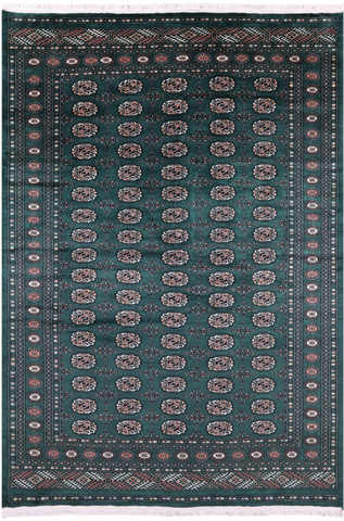 Green Signed Bokhara Handmade Wool Rug - 6' 3