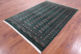 Green Signed Bokhara Handmade Wool Rug - 6' 3" X 9' 0" - Golden Nile