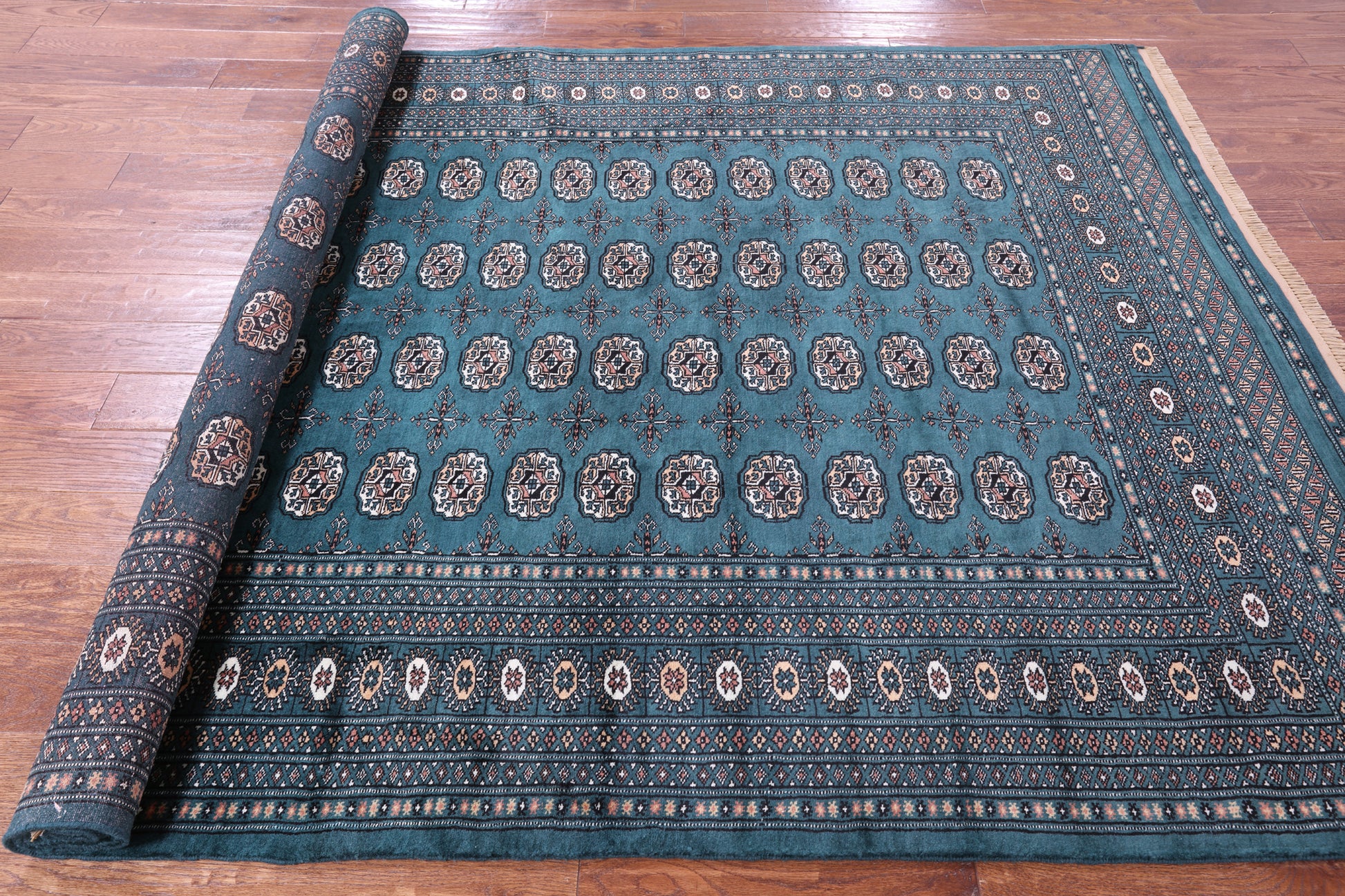 Green Signed Bokhara Handmade Wool Rug - 6' 1" X 9' 2" - Golden Nile