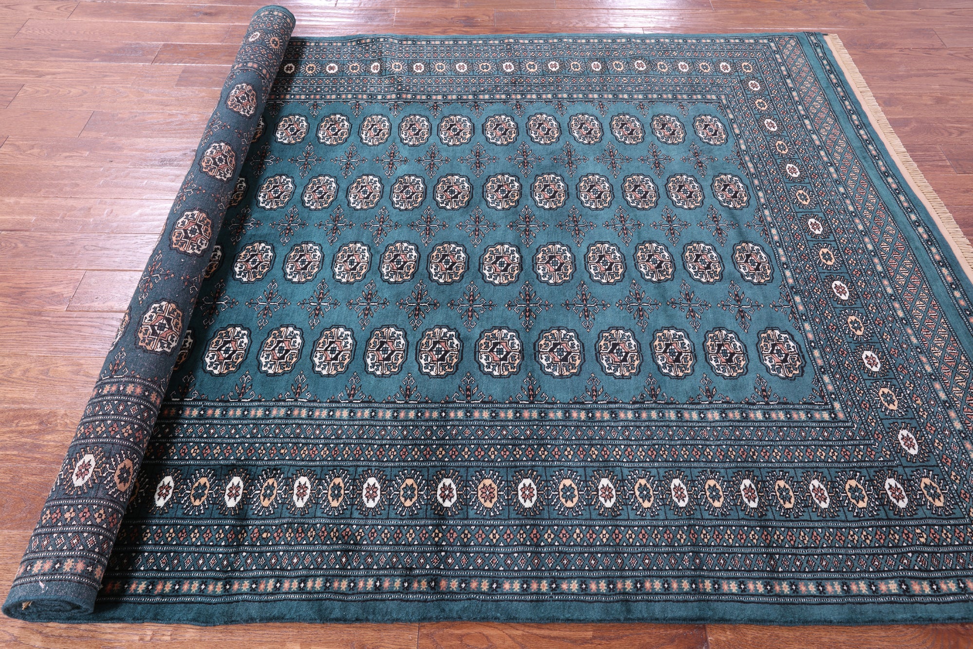Green Signed Bokhara Handmade Wool Rug - 6' 1" X 9' 2" - Golden Nile