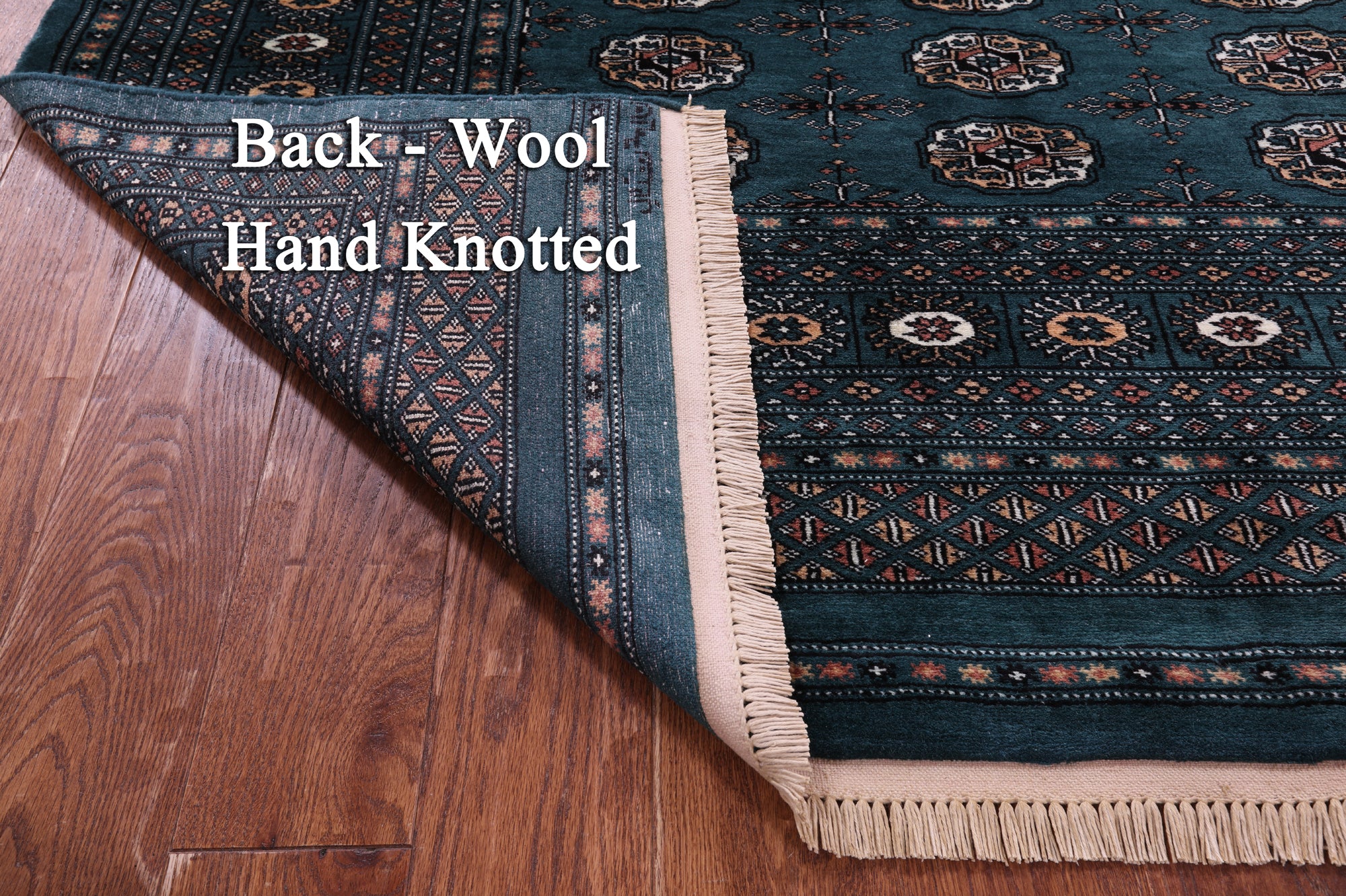 Green Signed Bokhara Handmade Wool Rug - 6' 1" X 9' 2" - Golden Nile