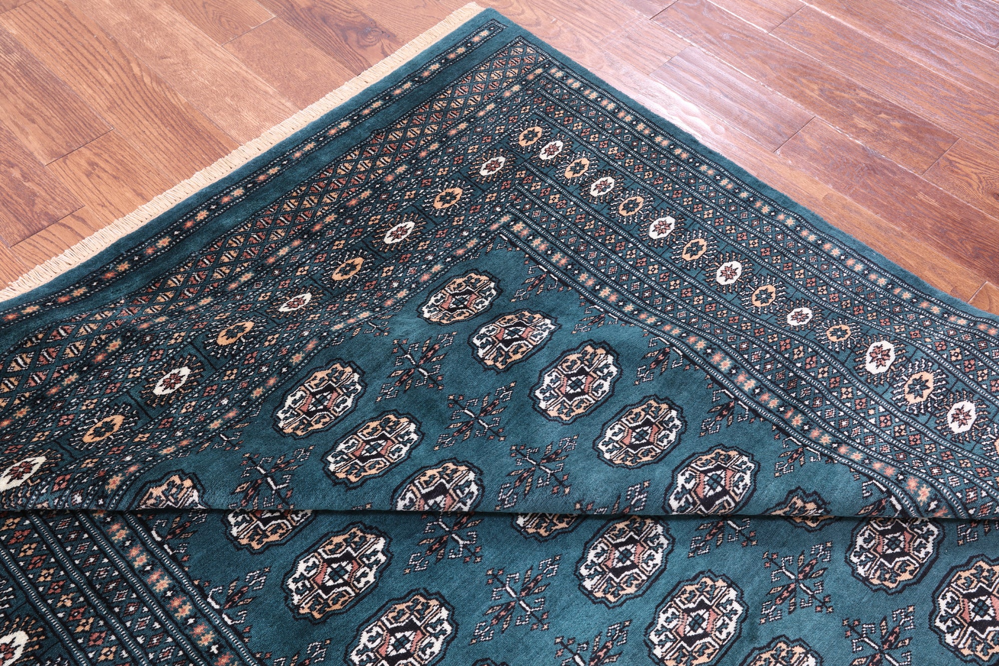 Green Signed Bokhara Handmade Wool Rug - 6' 1" X 9' 2" - Golden Nile