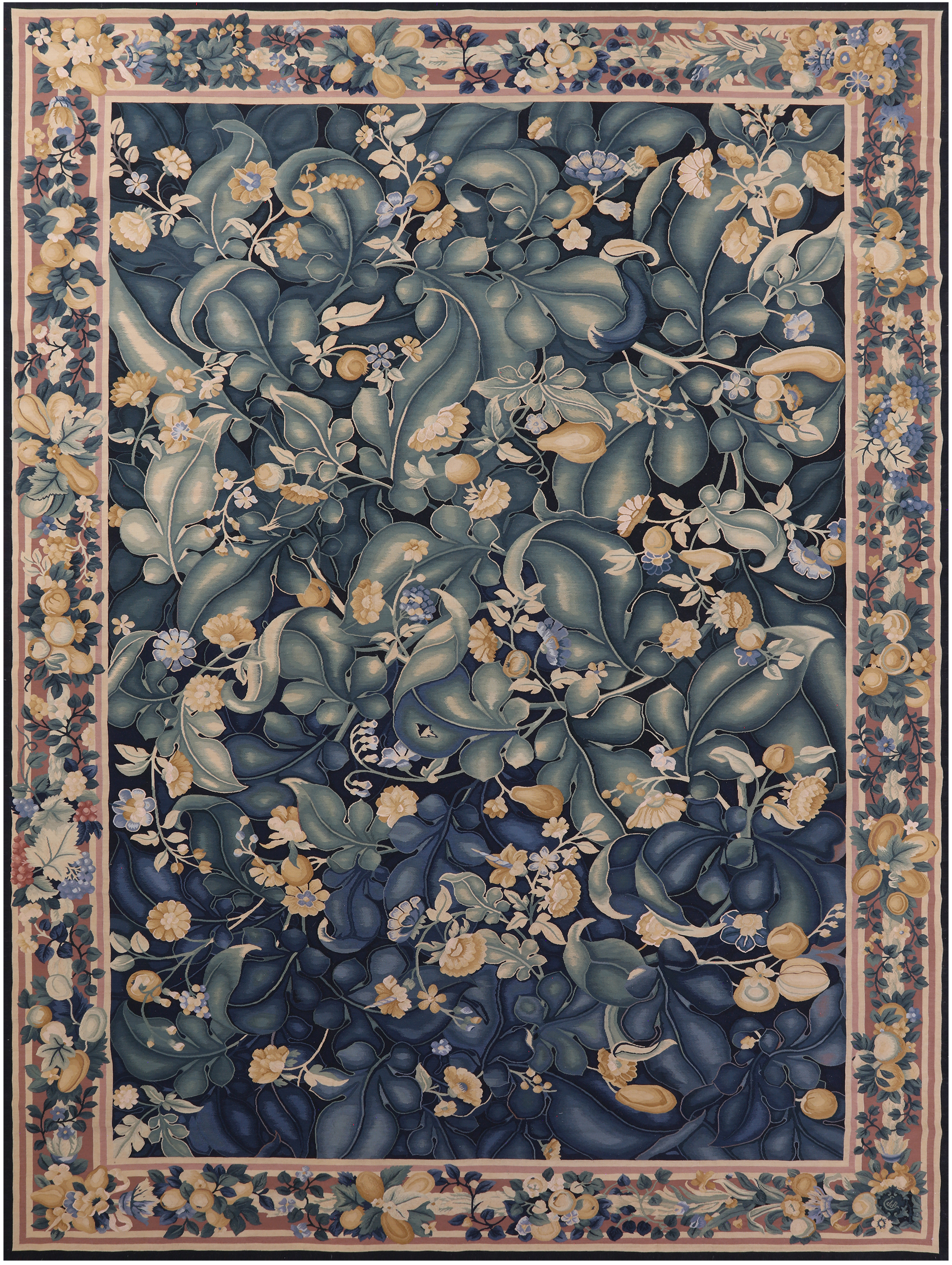Aubusson Flat Weave Rug Handmade Wool Rug - 9' 10" X 13' 6" - Golden Nile
