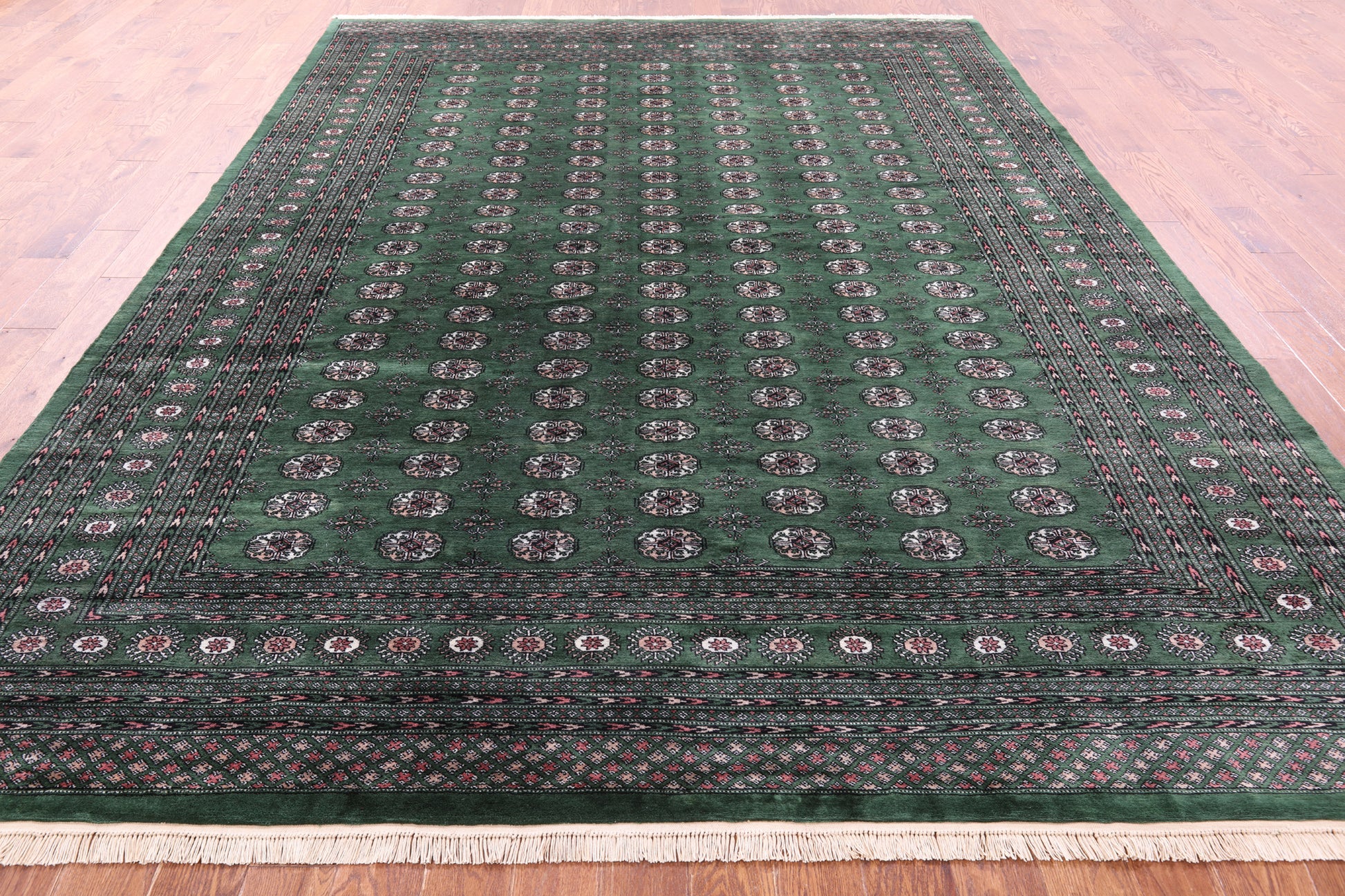 Green Signed Bokhara Handmade Wool Rug - 9' 3" X 12' 1" - Golden Nile