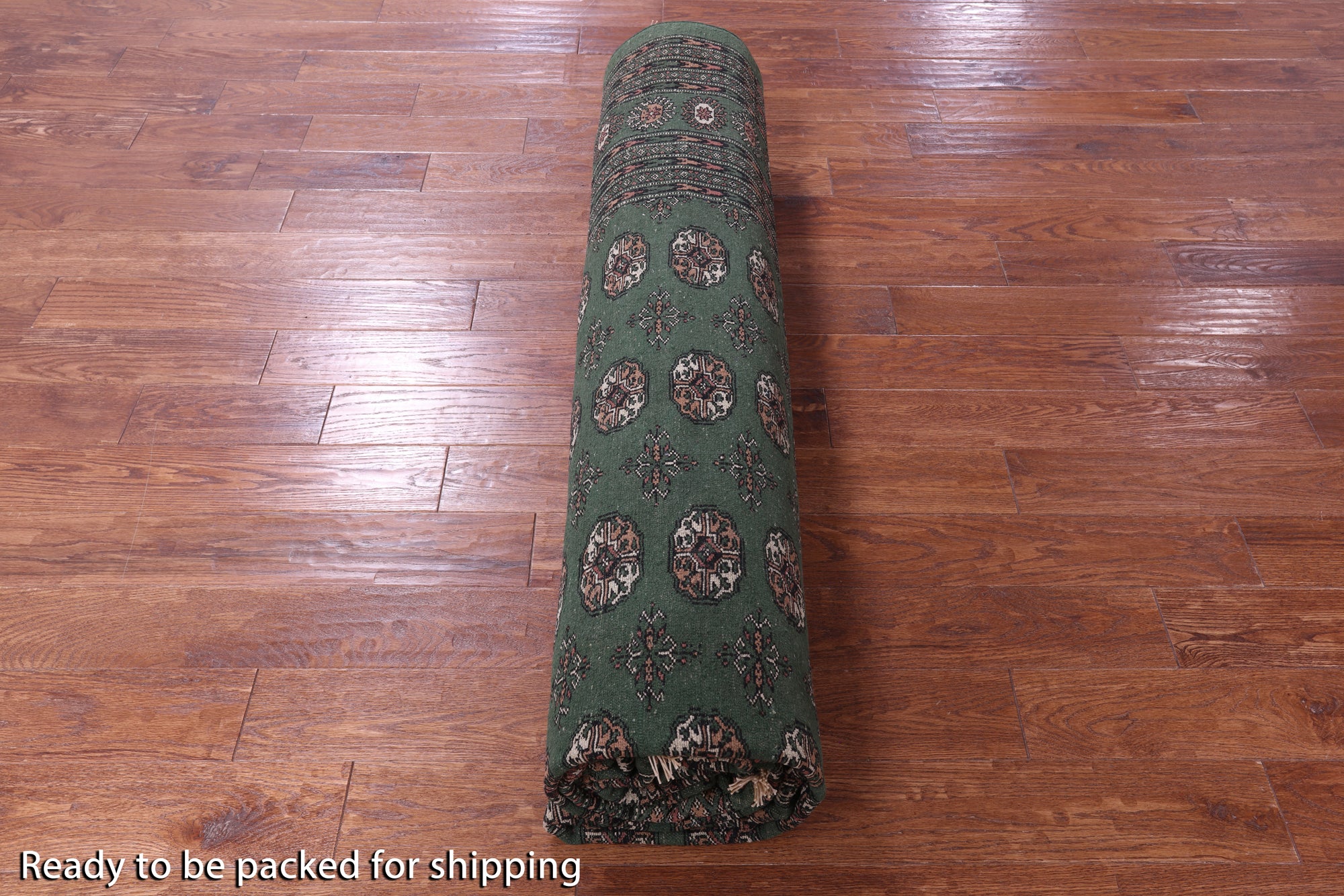 Green Signed Bokhara Handmade Wool Rug - 9' 3" X 12' 1" - Golden Nile