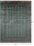 Green Signed Bokhara Handmade Wool Rug - 9' 3" X 12' 1" - Golden Nile