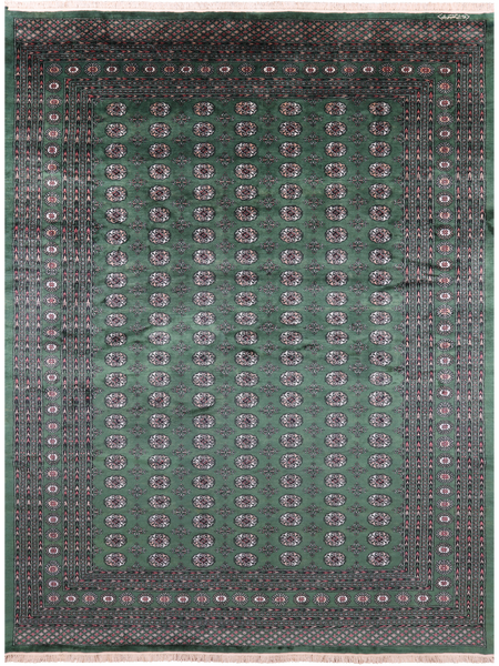 Green Signed Bokhara Handmade Wool Rug - 9' 3" X 12' 1" - Golden Nile