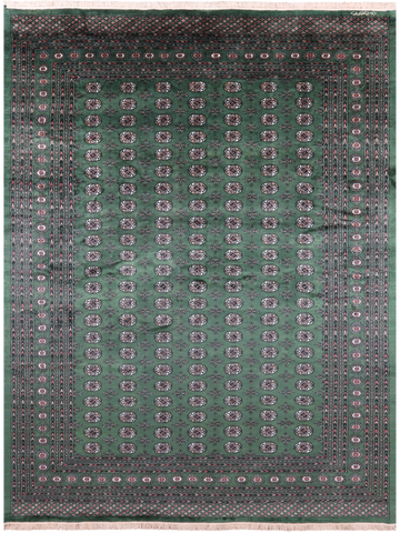 Green Signed Bokhara Handmade Wool Rug - 9' 3