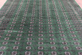 Green Signed Bokhara Handmade Wool Rug - 9' 3" X 12' 1" - Golden Nile